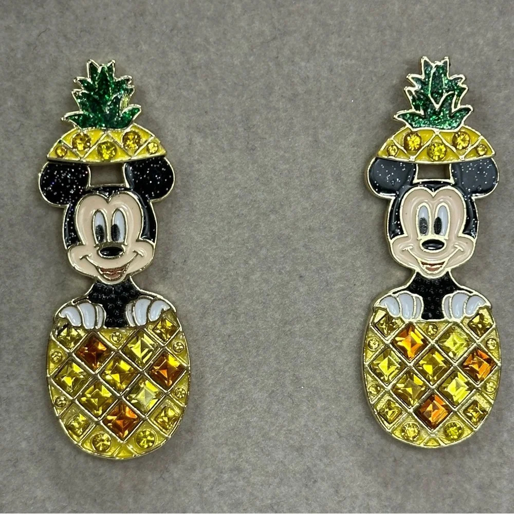 disney baublebar mickey mouse pineapple stud earrings NWT rhinestone summer - Picture 4 of 7